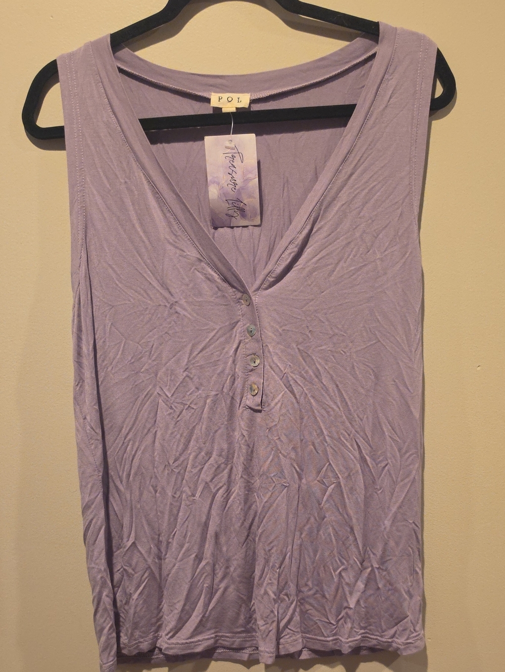 POL Lavender V-Neck Henley Tank